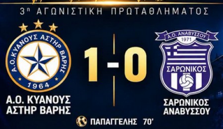 Αστέρας Βάρης-Σαρωνικός 1-0 (video)